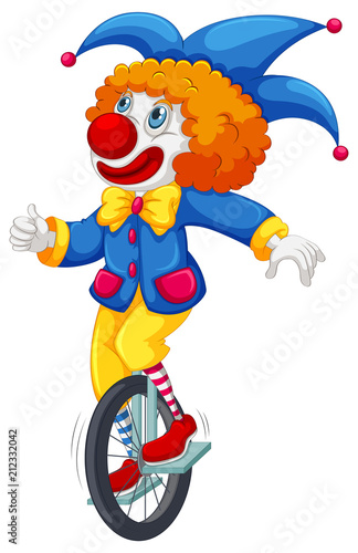 Colorful clown riding a unicycle