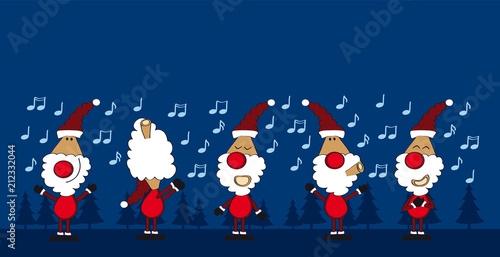 Weihnachtsmann-Team singt bei Nacht - cartoon-IT