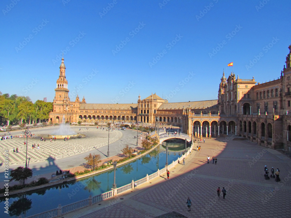 The Plaza of Spain in Seville was built for the Spanish-American exhibition in 1929. Architect Anibal Gonzalez. Spain, Seville, October 2016.