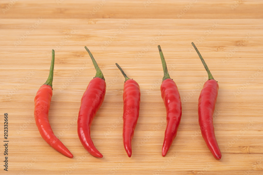 Close up red hot chilli pepper on wood chopping board. Close up red hot chilli pepper on wood chopping board.