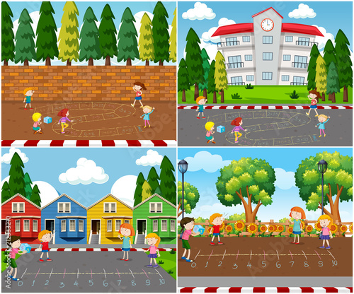 Children Playing Outdoor Math Games