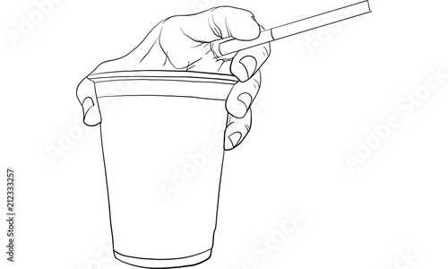 hand holding cigarette & cup vector