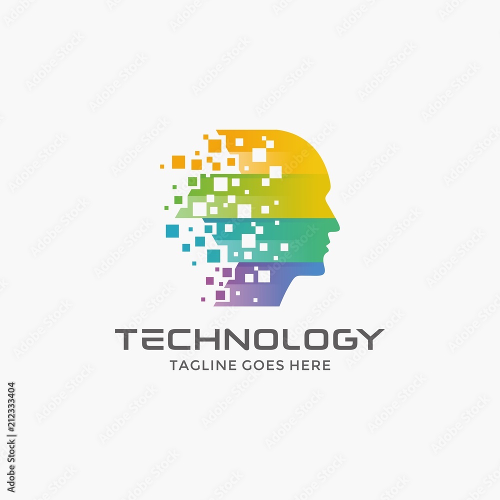Abstract head with pixel logo Abstract head with pixel logo