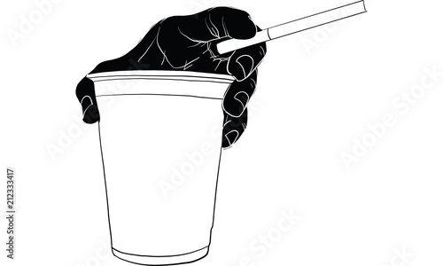 hand holding cigarette & cup vector
