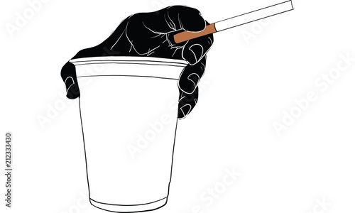 hand holding cigarette & cup vector