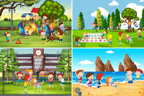 A Set of Children Playing in Differnt Location