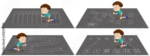 A Boy Drawing Number on the Road