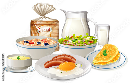 Set of breakfast food