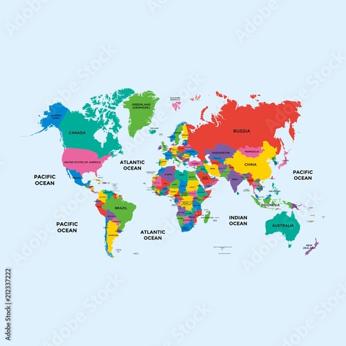 Colorful World political map with with country name.
