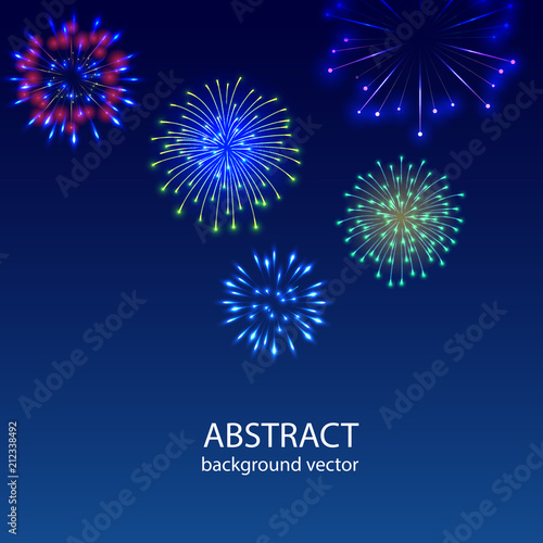  Fireworks on twilight background vector. Firework new year holiday celebration.Vector background.