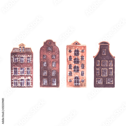 Canvas Print Set of watercolor old europe houses isolated