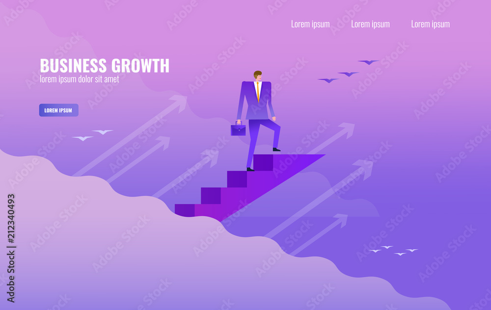 Businessman climbing up challenging career ladder and success. vector illustration Businessman climbing up challenging career ladder and success. vector illustration