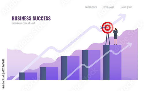 Business woman complete Business mission on the top of graph. Business Successful and Leadership concept. vector illustration
