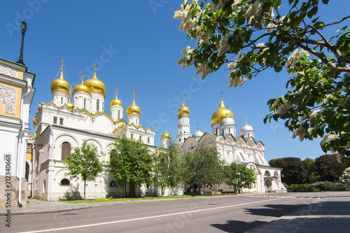 Arkhangelsky and Blagoveshchensky Cathedrals of Moscow Kremlin in spring, Russia