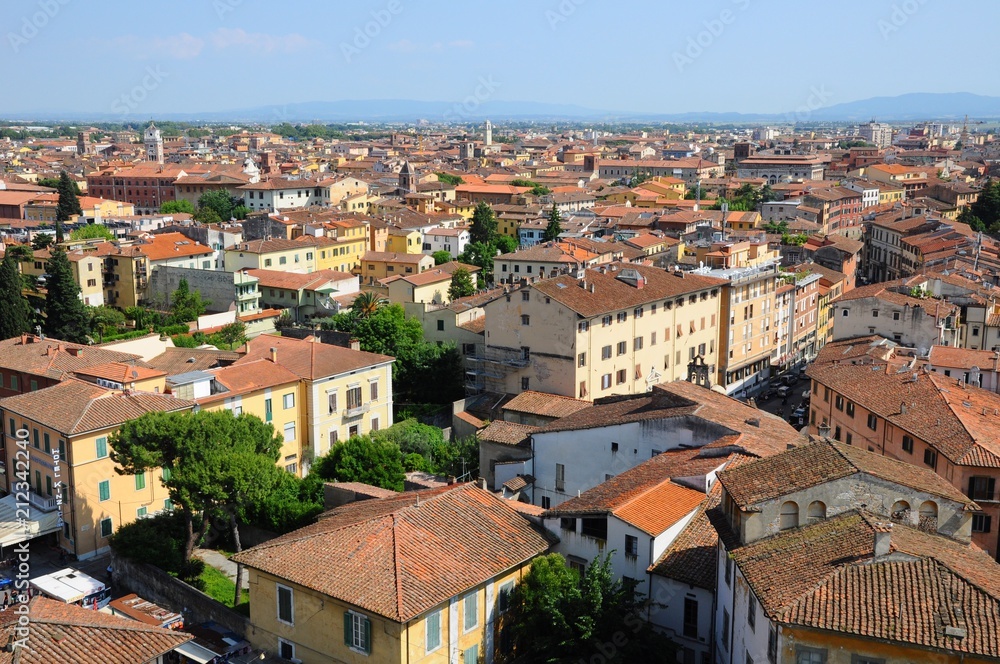 The City Town and landscape of Pisa in Tuscany, Italy