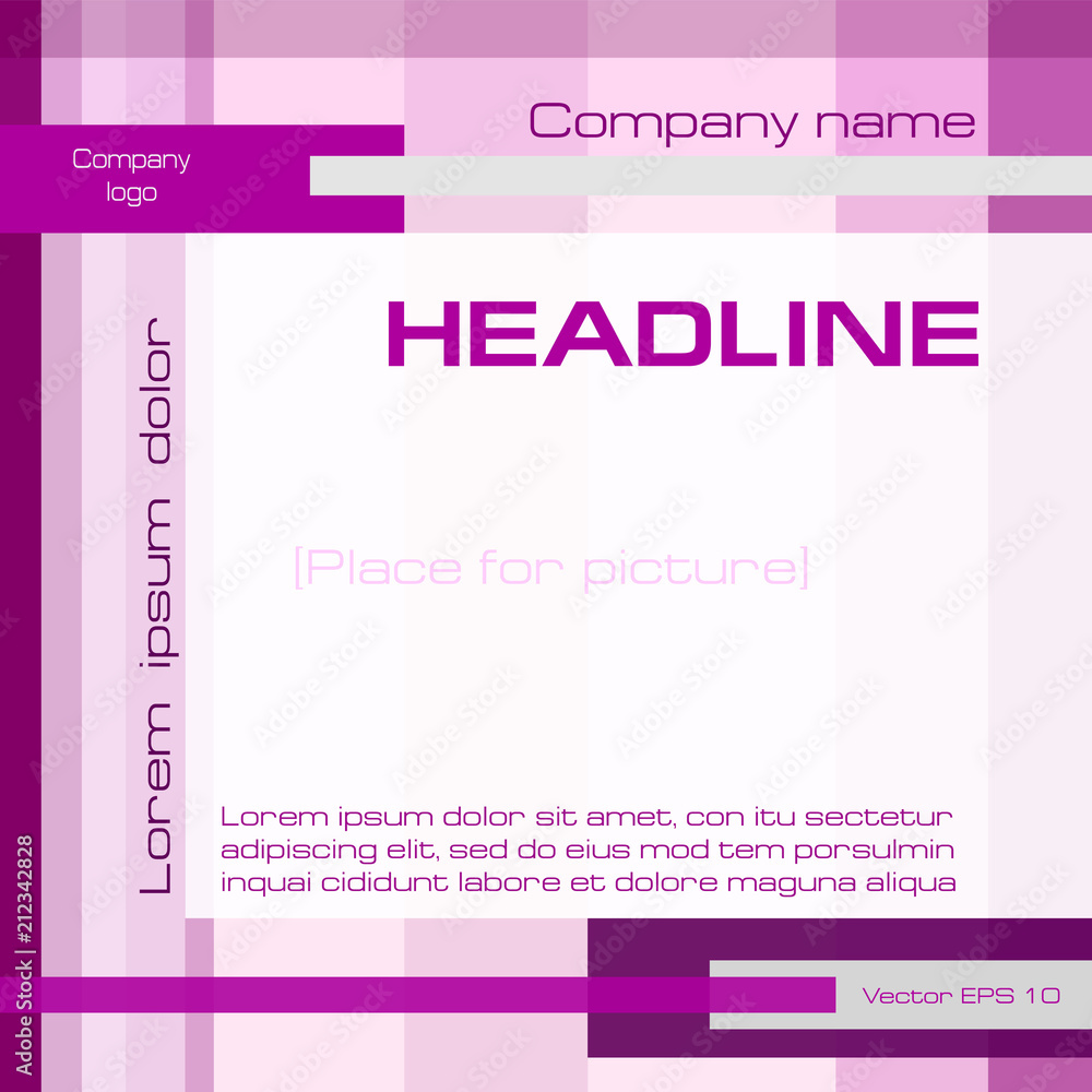 Striped purple, white template with text. Geometric vector background, copy space. Contemporary technology layout for cover, brochure, annual report, poster, flyer, book, banner. EPS10 illustration Striped purple, white template with text. Geometric vector background, copy space. Contemporary technology layout for cover, brochure, annual report, poster, flyer, book, banner. EPS10 illustration
