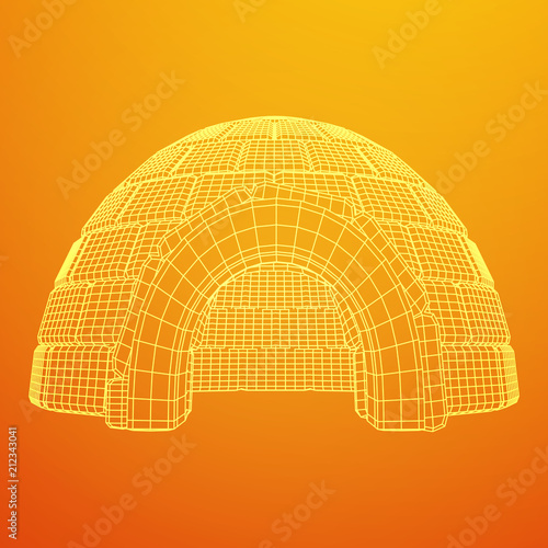 Igloo icehouse. Snowhouse or snowhut. Eskimo shelter built of ice. Wireframe low poly mesh vector illustration photo