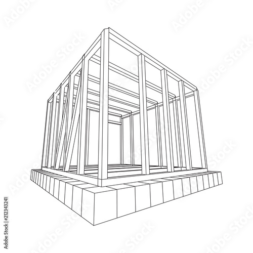 Abstract architecture building. Plan of modern framing house. Wireframe low poly mesh construction.