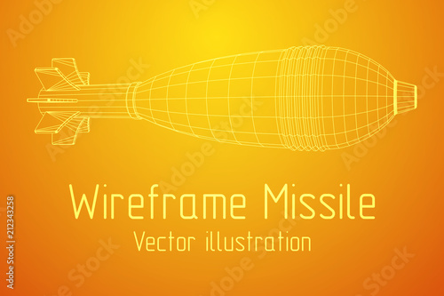 Missile, nuclear bomb or mortar mine Wireframe low poly mesh vector illustration