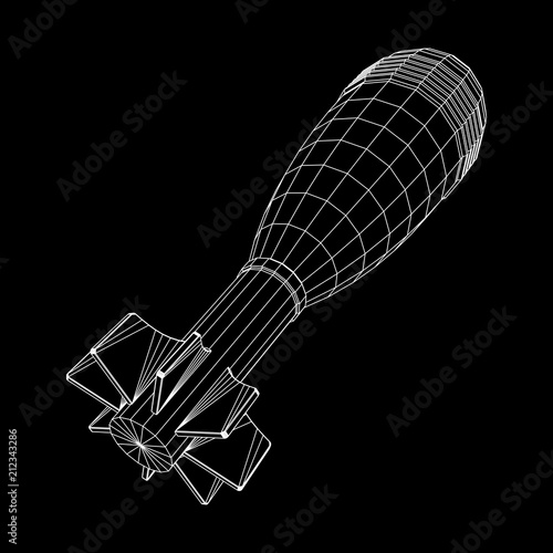 Missile, nuclear bomb or mortar mine Wireframe low poly mesh vector illustration