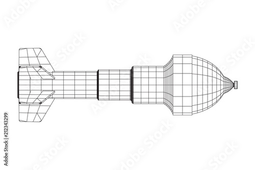 Missile, nuclear bomb or mortar mine Wireframe low poly mesh vector illustration