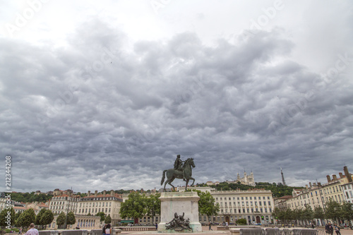  Statue of Louis. In the centre of Place Bellecour(Lyon-France) stands an equestrian statue of King Louis XIV, erected by Lemot in 1825. photo