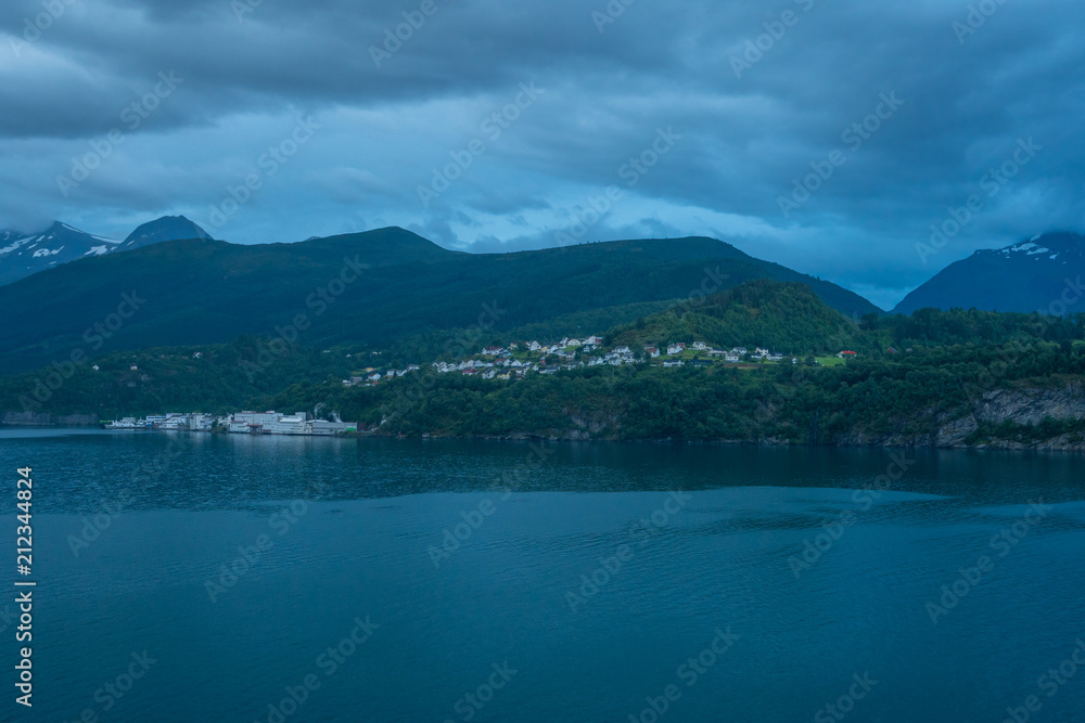 little village in the fjords of norway geiranger early in the morning little village in the fjords of norway geiranger early in the morning