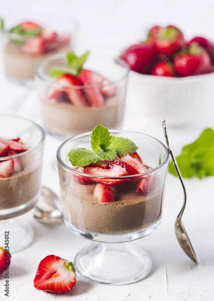 Chocolate Panna Cotta with strawberries Chocolate Panna Cotta with strawberries