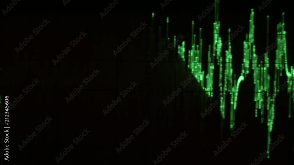 Audio signal on oscilloscope screen. Communication and electronics. Close up Audio signal on oscilloscope screen. Communication and electronics. Close up