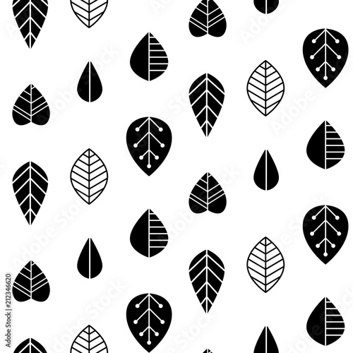 Folk art  seamless pattern with decorative leaves. Good for print. Scandinavian style. Vector illustration.