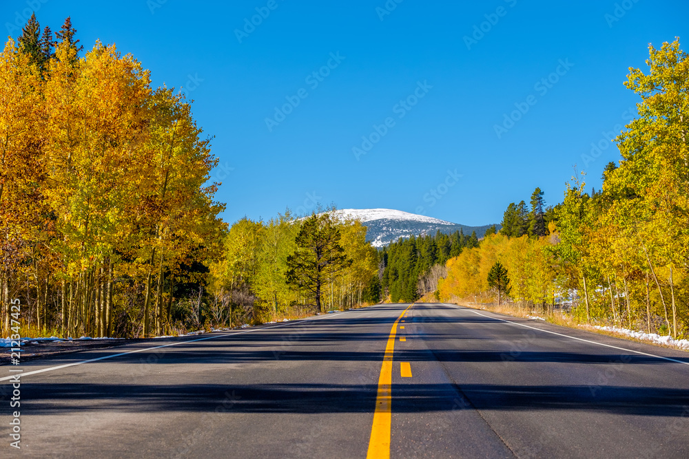 Highway at autumn in Colorado, USA.