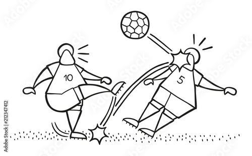 Vector cartoon soccer player man kicking ball and hitting other player's face