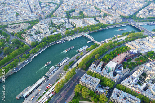 Aerial view of River Seine, Paris, France