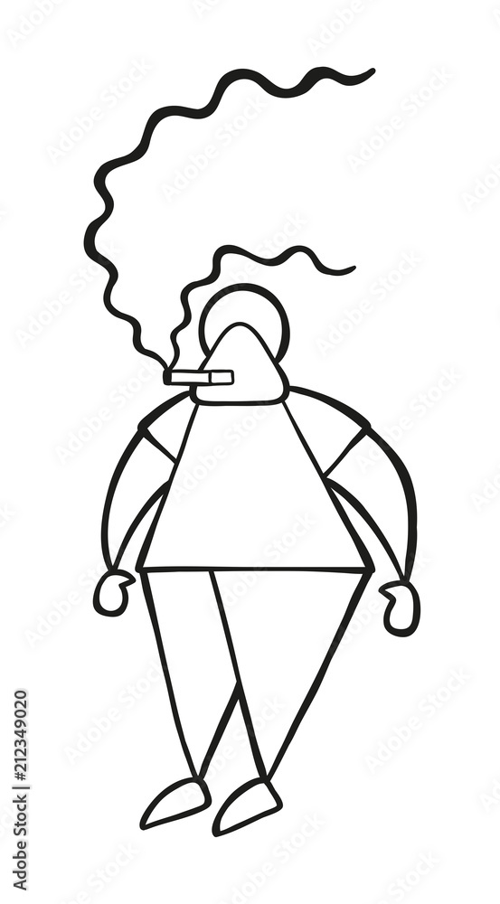 Vector cartoon man standing and smoking cigarette Vector cartoon man standing and smoking cigarette