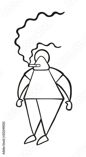 Vector cartoon man standing and smoking cigarette