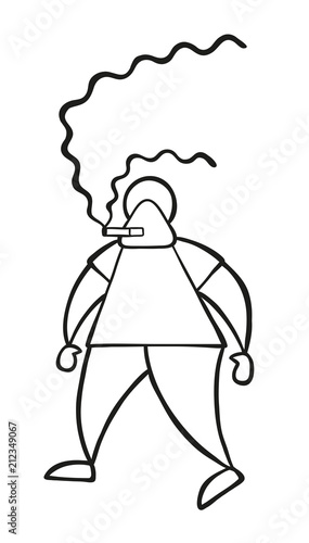 Vector cartoon man walking and smoking cigarette