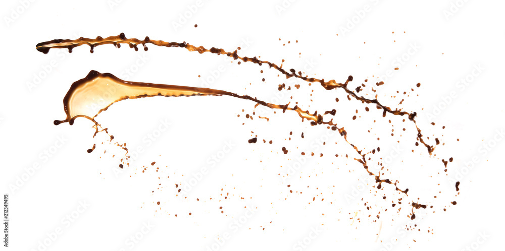 Coffee splash with drops isolated on white background