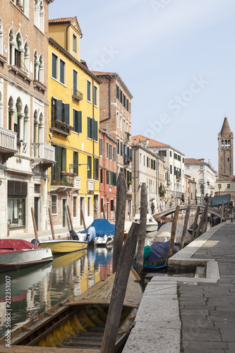 Rio San Barnaba, Dorsoduro, Venice, Veneto,  Italy with reflections in the canal 