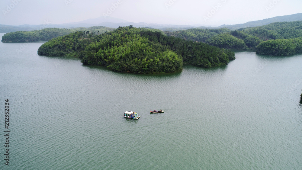 Aerial photos of the tianzi lake and islands in anhui province, China.