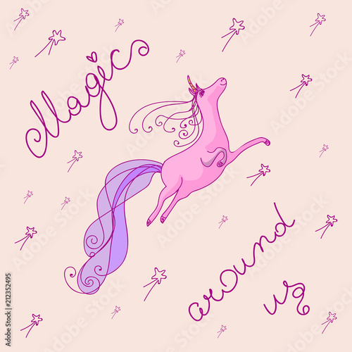 unicorn, vector for t-shirt, print, card 