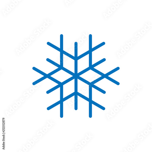 Snowflake sign. Blue Snowflake icon isolated on white background. Snow flake silhouette. Symbol of snow, holiday, cold weather, frost. Winter design element. Vector illustration