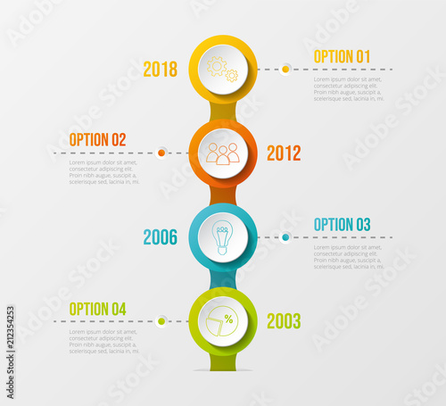 Concept of company milestone with  colourful icons.Vector.