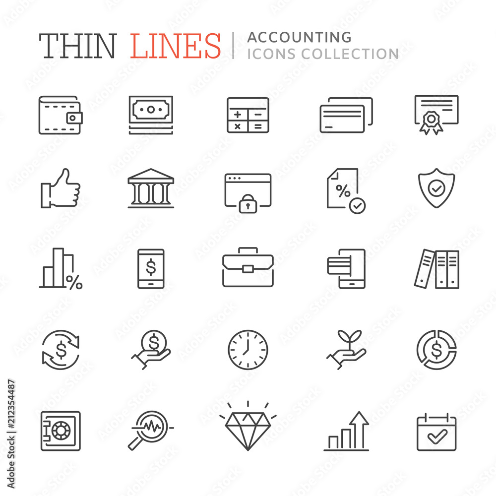 Collection of accounting and bookkeeping line icons Collection of accounting and bookkeeping line icons