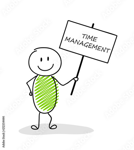 Element for presentation. Stickmen holding a banner with text: time management. Vector.