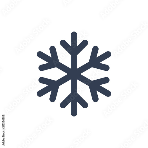 ChSnowflake icon. Black silhouette snow flake sign, isolated on white background. Flat design. Symbol of winter, frozen, Christmas, New Year holiday. Graphic element decoration. Vector illustration