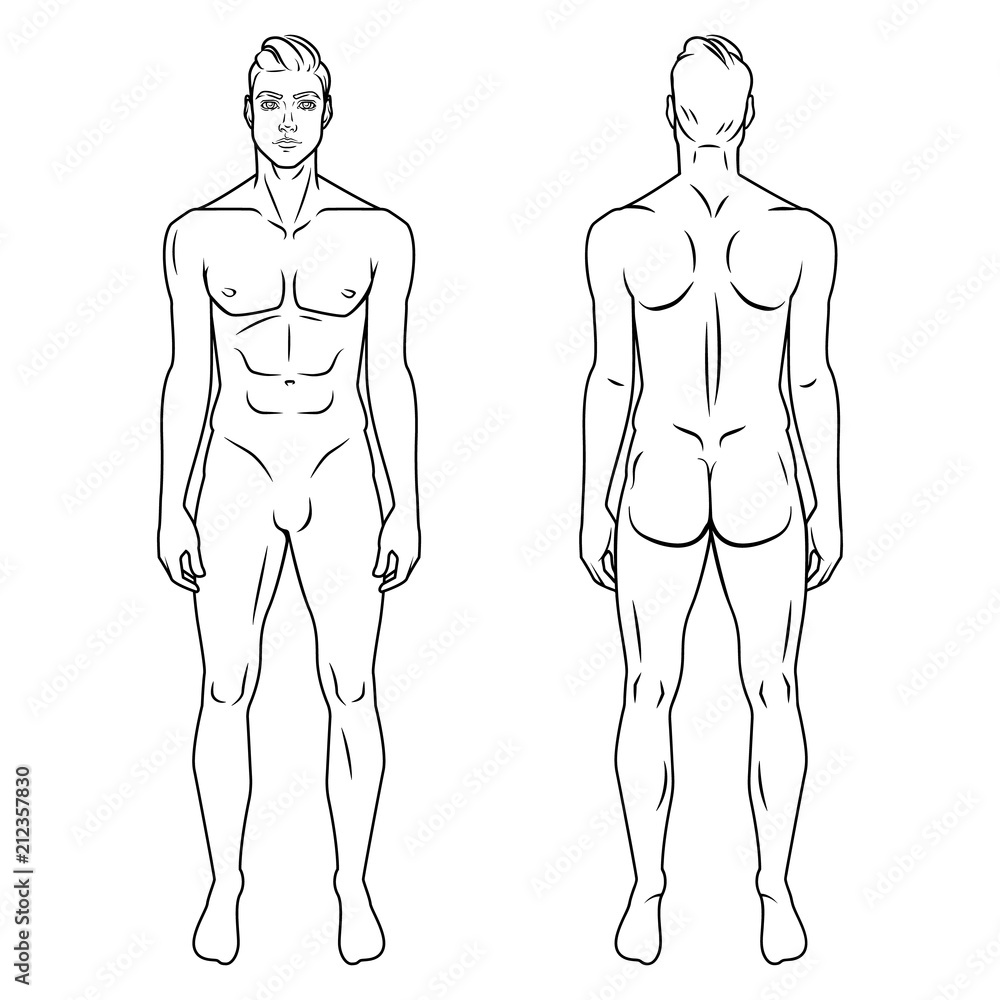 Man full body front and back view template. Vector illustration set. Stock  Vector