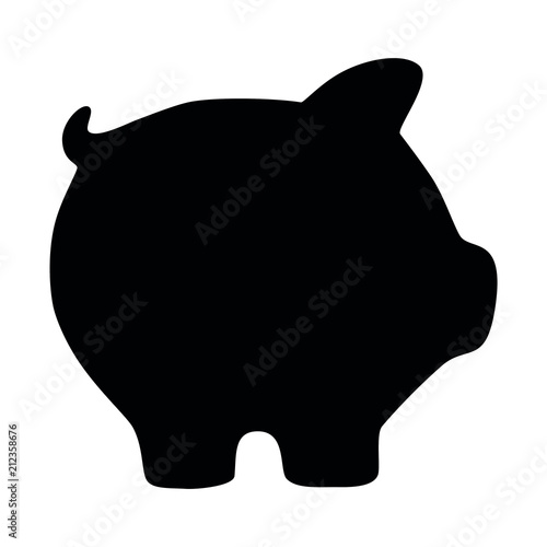 A black and white silhouette of a cute little piggy bank