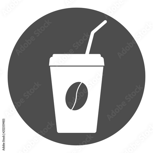 Paper coffee cup with lid and drinking straw. Cafe logo. Vector.