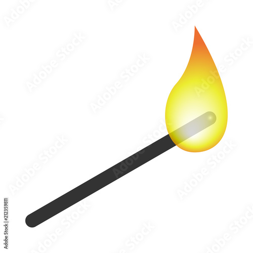 Burning match and flame. Vector.