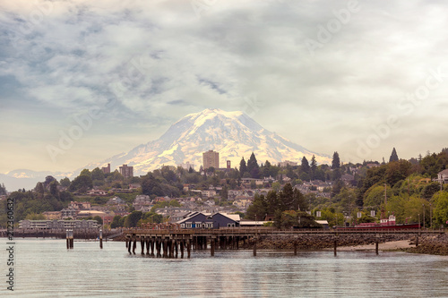Mount Rainier over City of Tacoma Washington